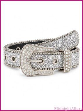 Western Rhinestone Belt PU Leather Cowgirl Bling Studded Diamond Waist Belt for